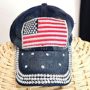 Bedazzled denim USA hat. Adjustable size